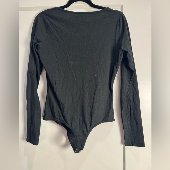 Madewell split neck Black pointelle Long Sleeve Bodysuit nwt soft stretchy - Picture 2 of 8